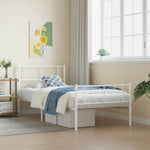 Metal Bed Frame without Mattress with Footboard White 107x203cm - Bargainia.com - 