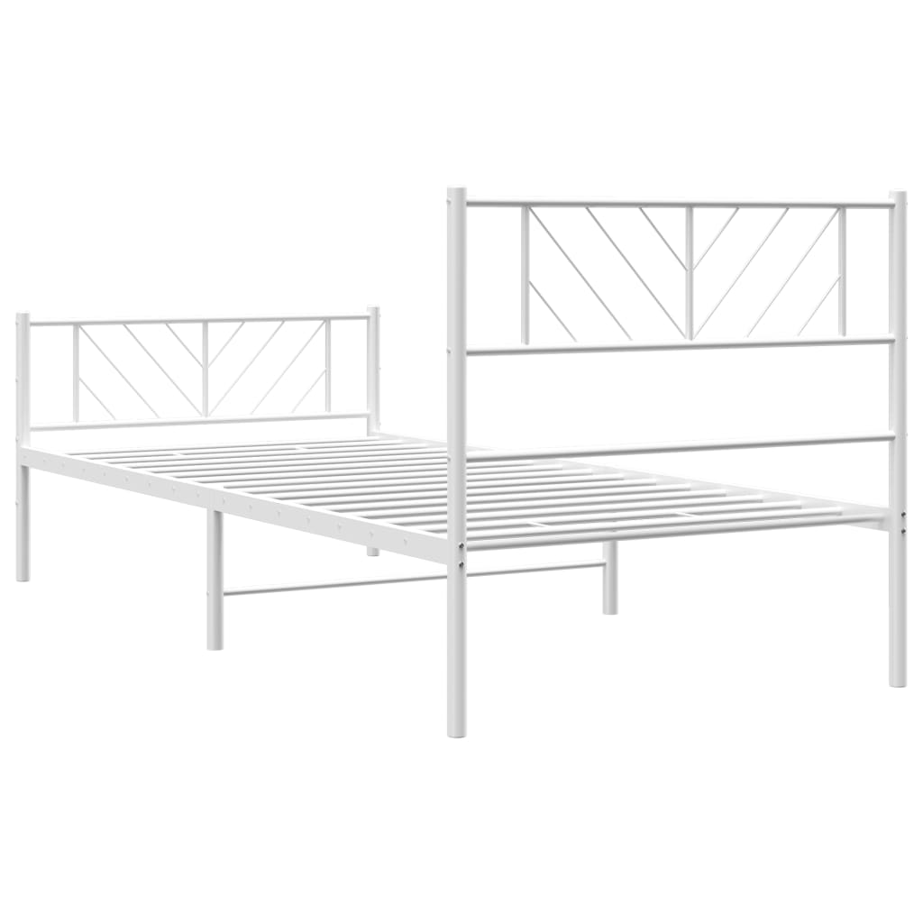 Metal Bed Frame without Mattress with Footboard White 107x203cm - Bargainia.com - 