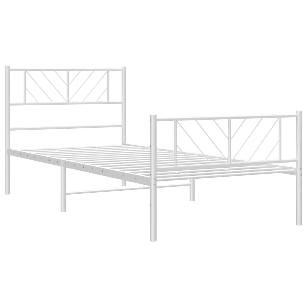 Metal Bed Frame without Mattress with Footboard White 107x203cm - Bargainia.com - 