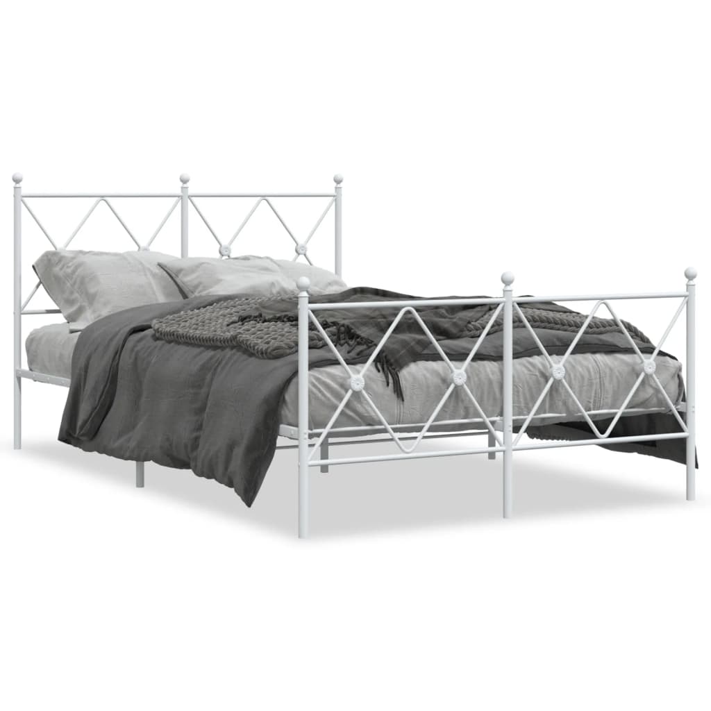 Metal Bed Frame without Mattress with Footboard White 120x190cm - Bargainia.com - 