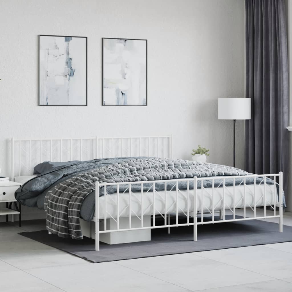 Metal Bed Frame without Mattress with Footboard White 200x200cm - Bargainia.com - 