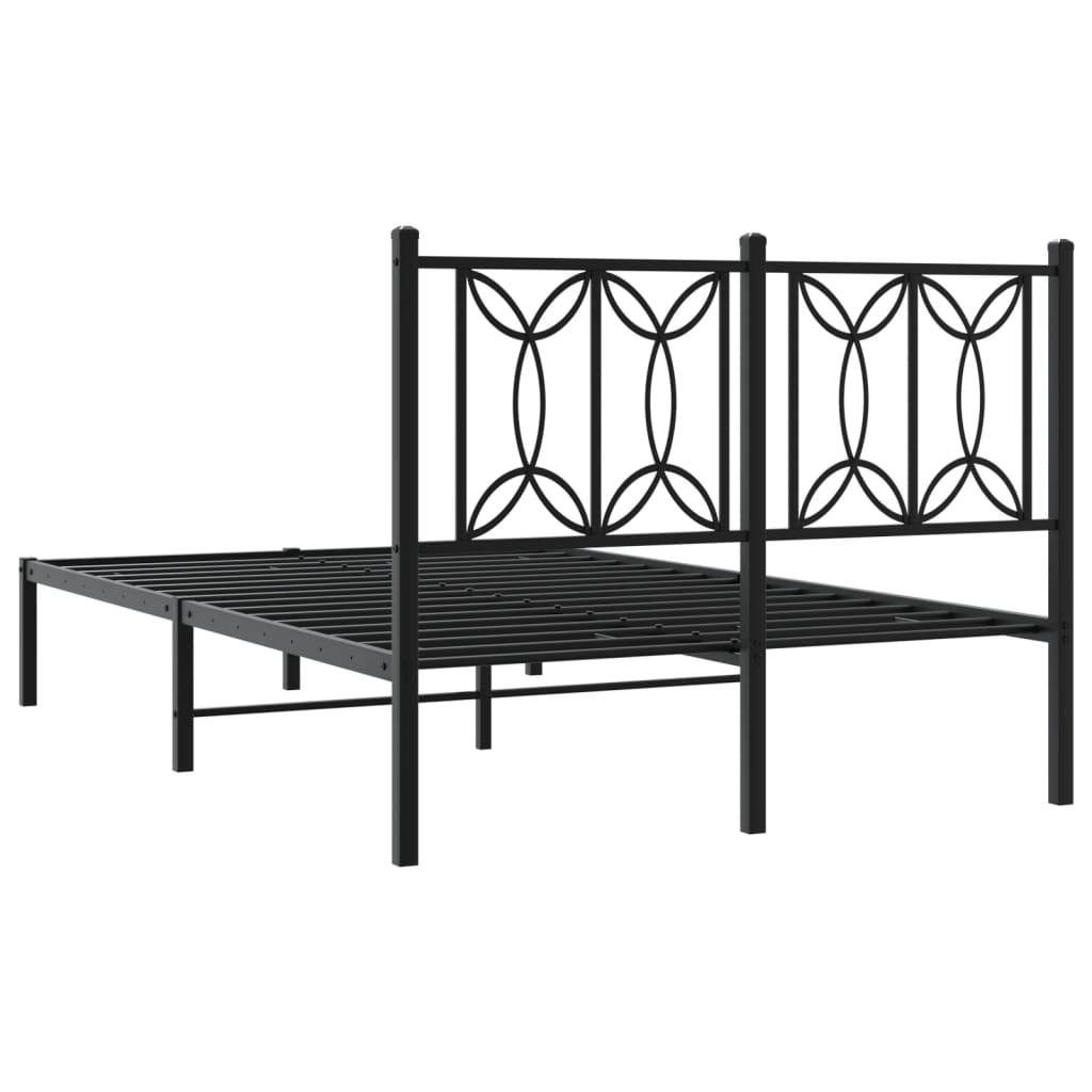 Metal Bed Frame without Mattress with Headboard Black 120x190cm - Bargainia.com - 