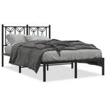 Metal Bed Frame without Mattress with Headboard Black 120x190cm - Bargainia.com - 