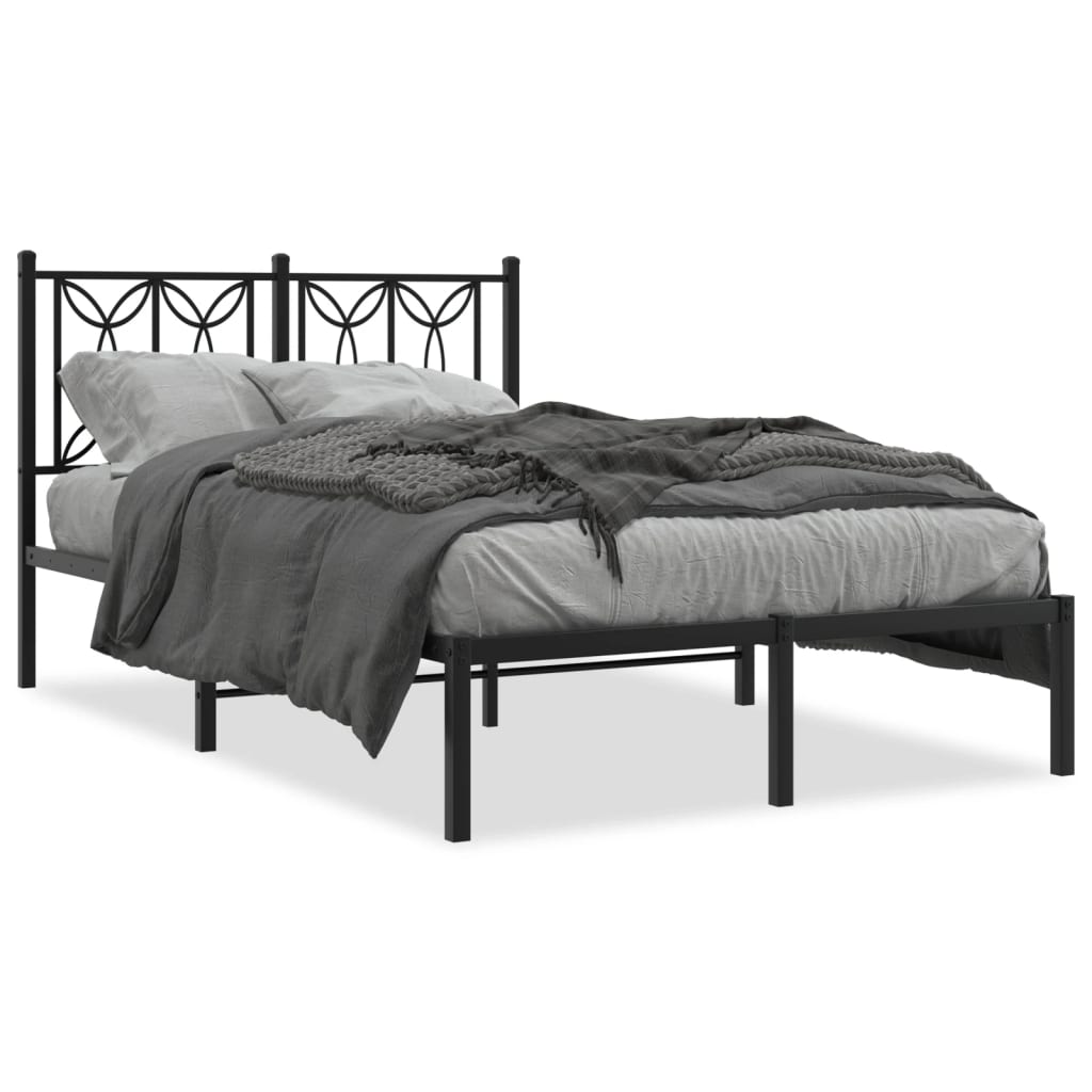 Metal Bed Frame without Mattress with Headboard Black 120x190cm - Bargainia.com - 