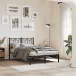 Metal Bed Frame without Mattress with Headboard Black 120x190cm - Bargainia.com - 