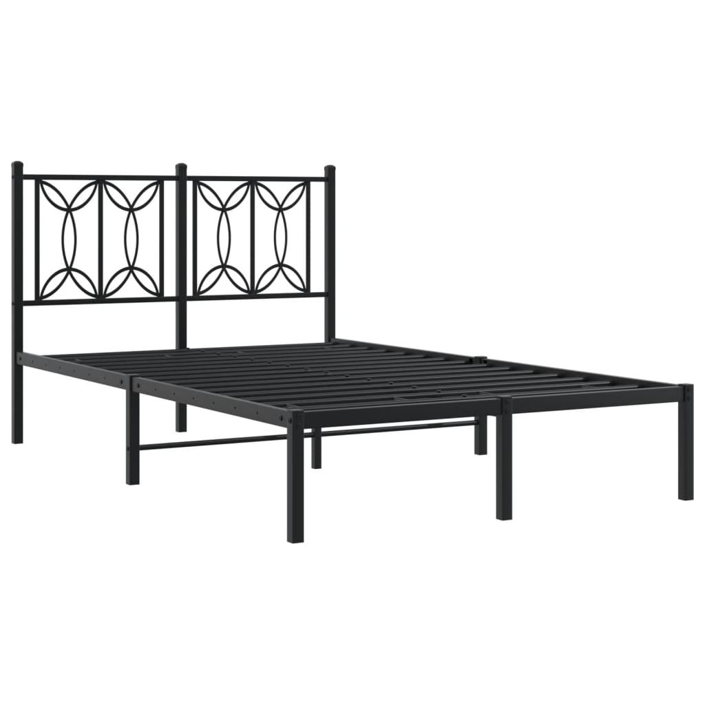 Metal Bed Frame without Mattress with Headboard Black 120x190cm - Bargainia.com - 