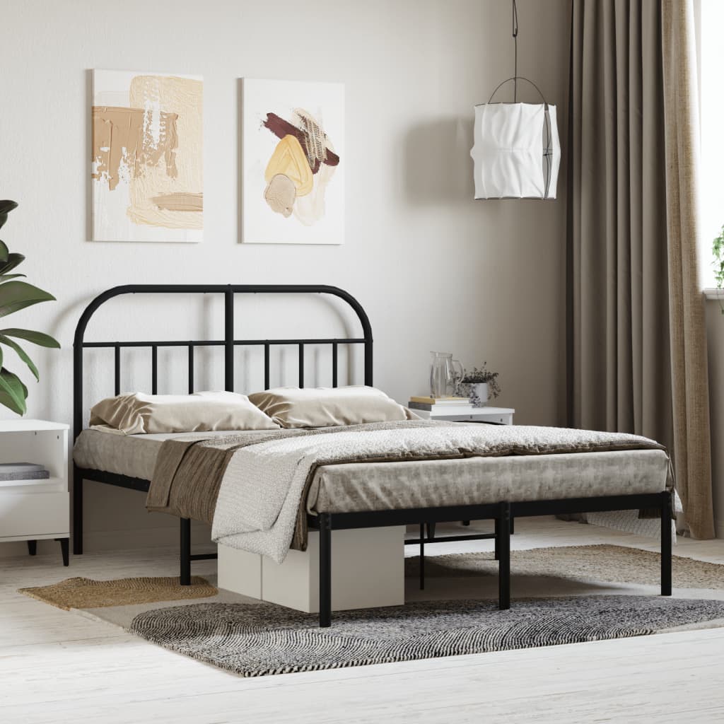 Metal Bed Frame without Mattress with Headboard Black 120x200cm - Bargainia.com - 