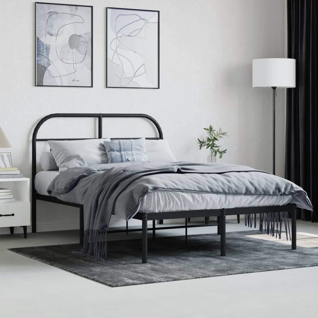 Metal Bed Frame without Mattress with Headboard Black 120x200cm - Bargainia.com - 