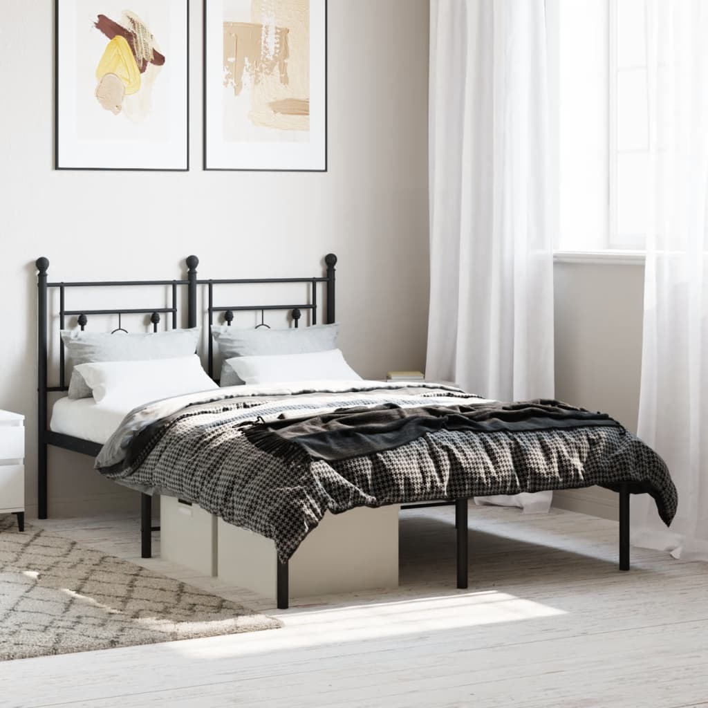 Metal Bed Frame without Mattress with Headboard Black 120x200cm - Bargainia.com - 