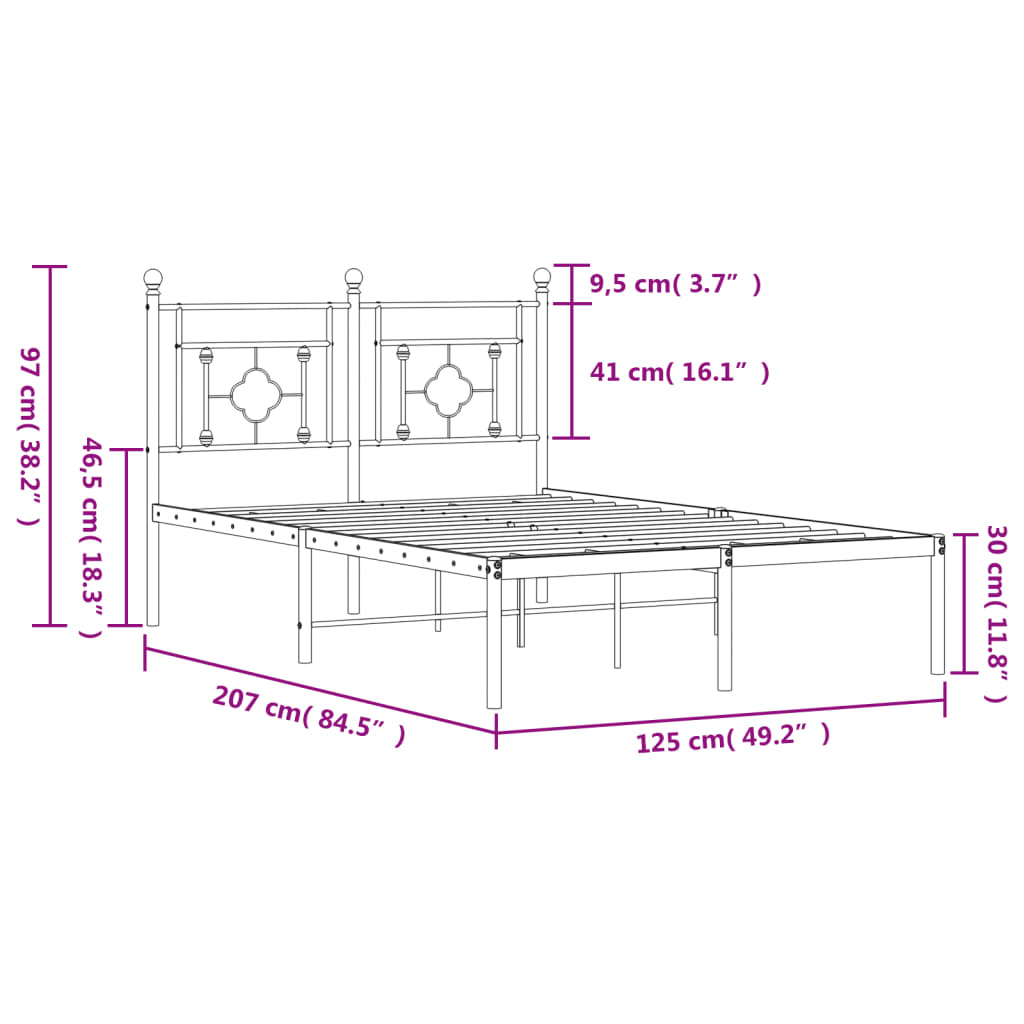 Metal Bed Frame without Mattress with Headboard Black 120x200cm - Bargainia.com - 