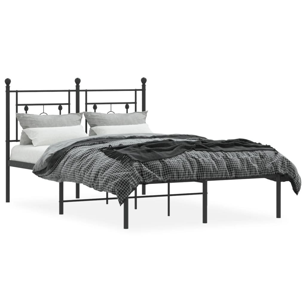 Metal Bed Frame without Mattress with Headboard Black 120x200cm - Bargainia.com - 