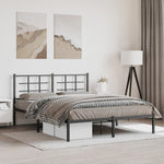 Metal Bed Frame without Mattress with Headboard Black 160x200cm - Bargainia.com - 
