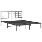 Metal Bed Frame without Mattress with Headboard Black 160x200cm - Bargainia.com - 