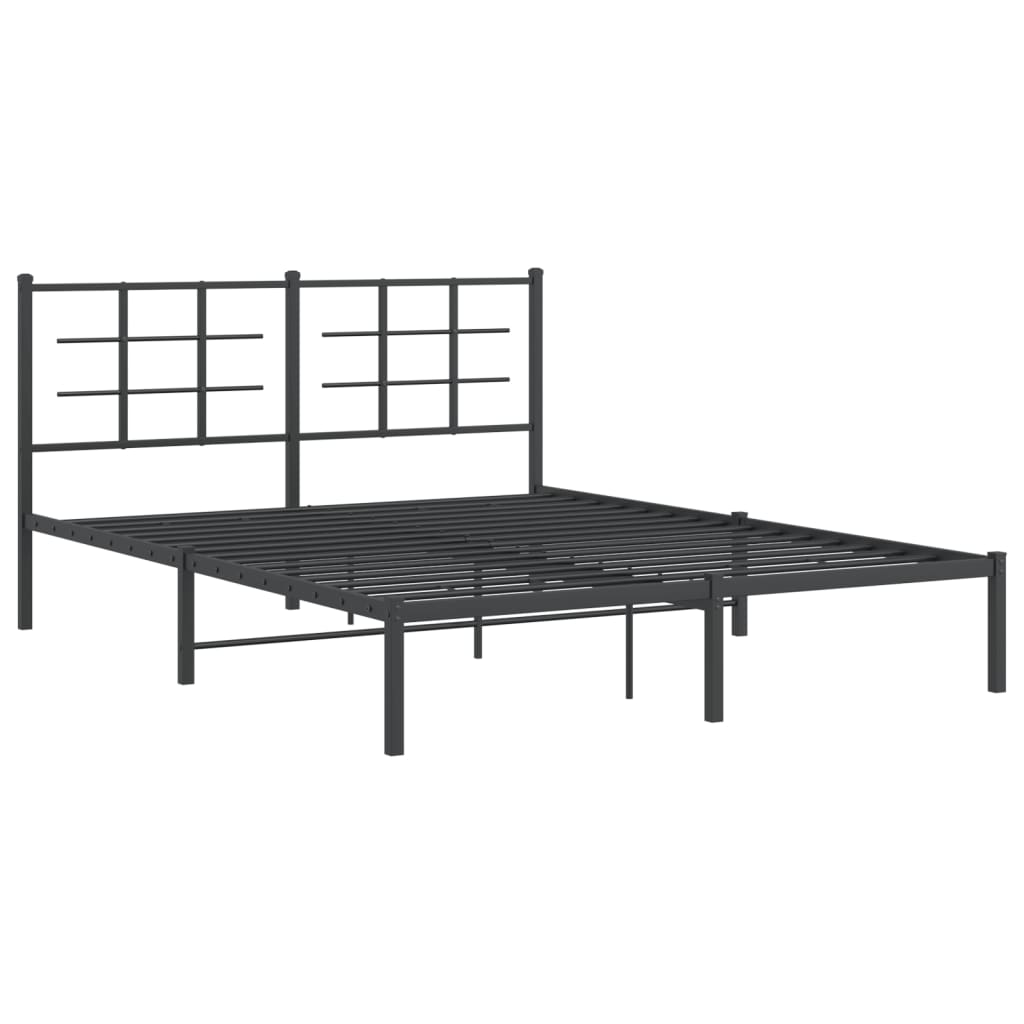 Metal Bed Frame without Mattress with Headboard Black 160x200cm - Bargainia.com - 