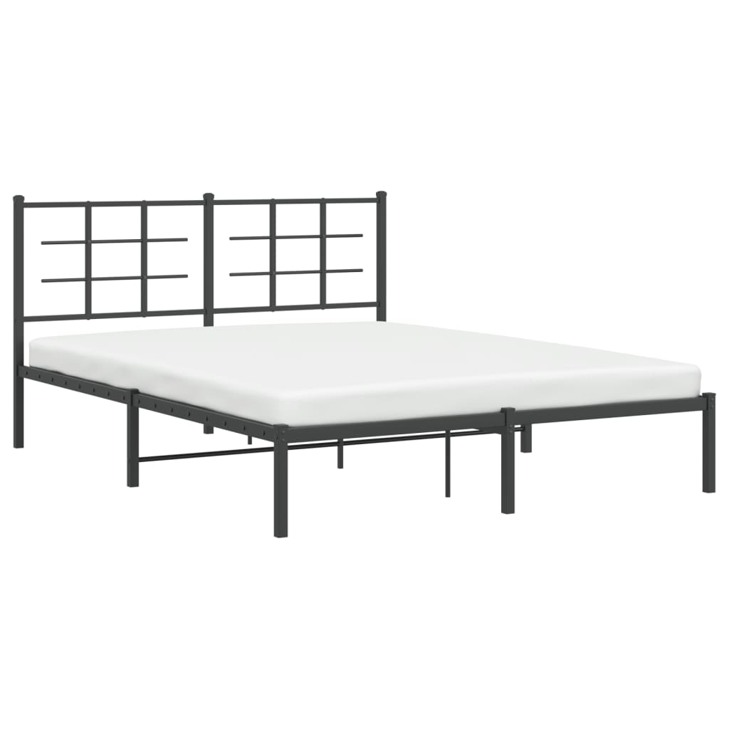 Metal Bed Frame without Mattress with Headboard Black 160x200cm - Bargainia.com - 