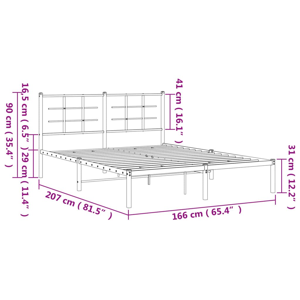 Metal Bed Frame without Mattress with Headboard Black 160x200cm - Bargainia.com - 