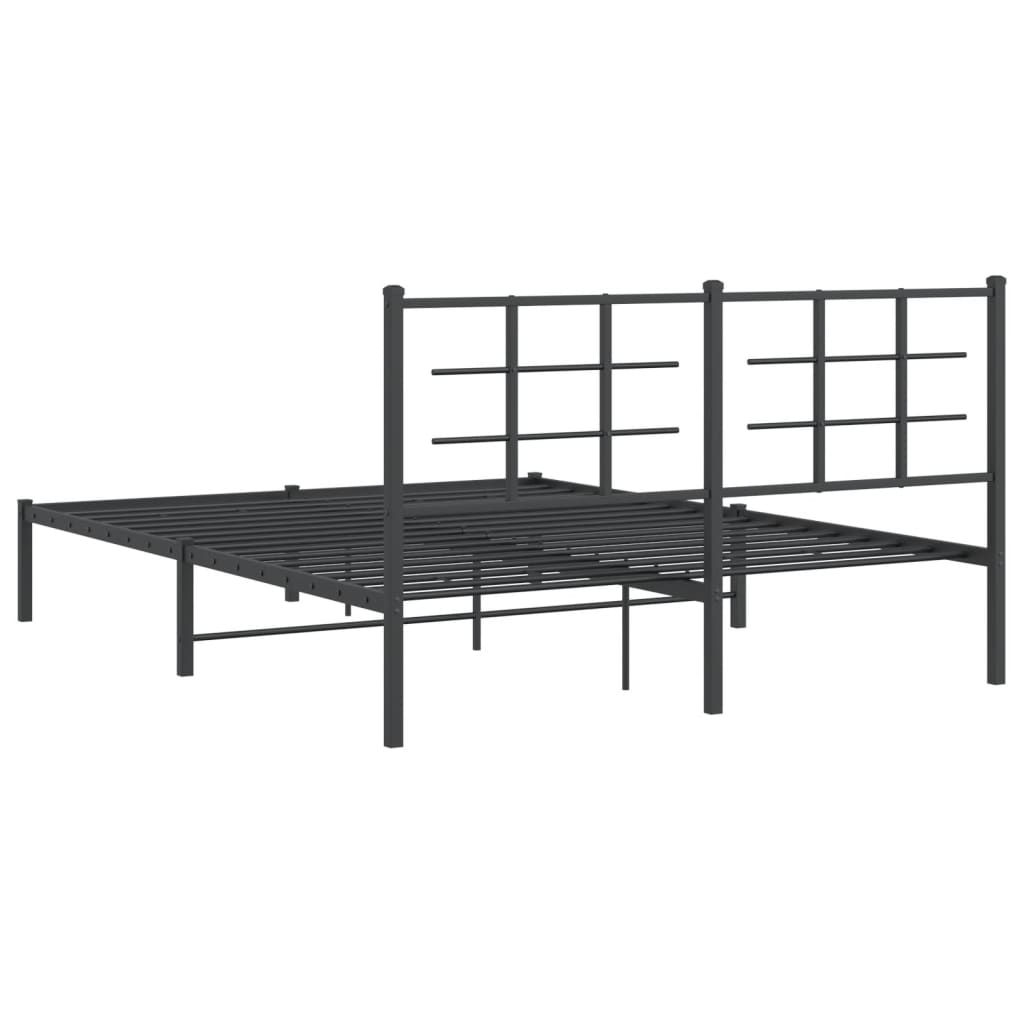 Metal Bed Frame without Mattress with Headboard Black 160x200cm - Bargainia.com - 