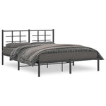 Metal Bed Frame without Mattress with Headboard Black 160x200cm - Bargainia.com - 