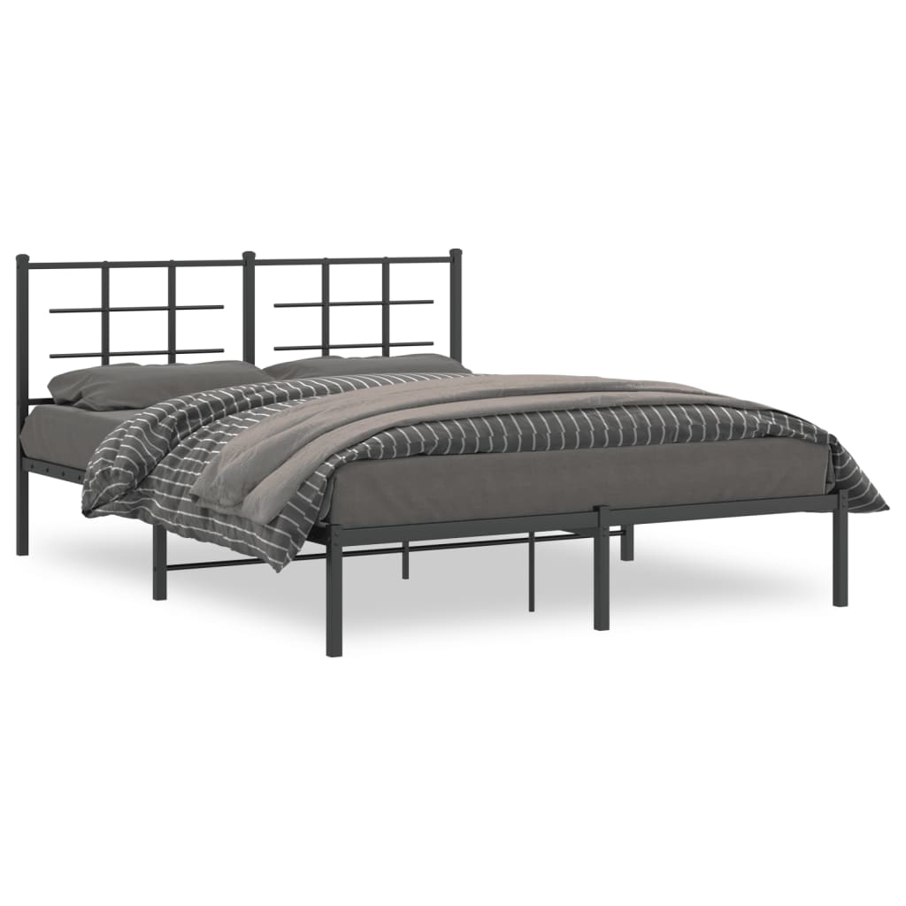 Metal Bed Frame without Mattress with Headboard Black 160x200cm - Bargainia.com - 