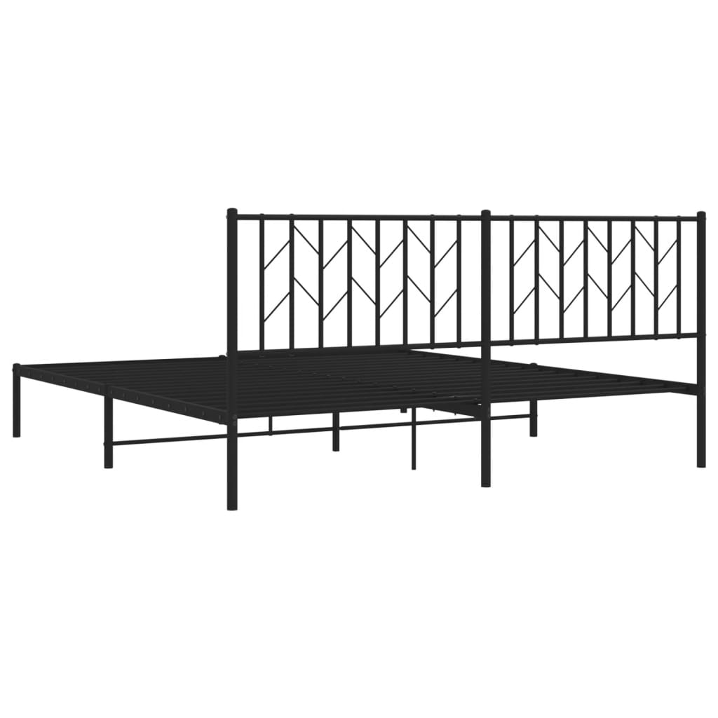 Metal Bed Frame without Mattress with Headboard Black 183x213cm - Bargainia.com - 