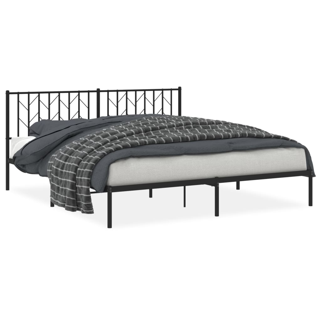 Metal Bed Frame without Mattress with Headboard Black 183x213cm - Bargainia.com - 