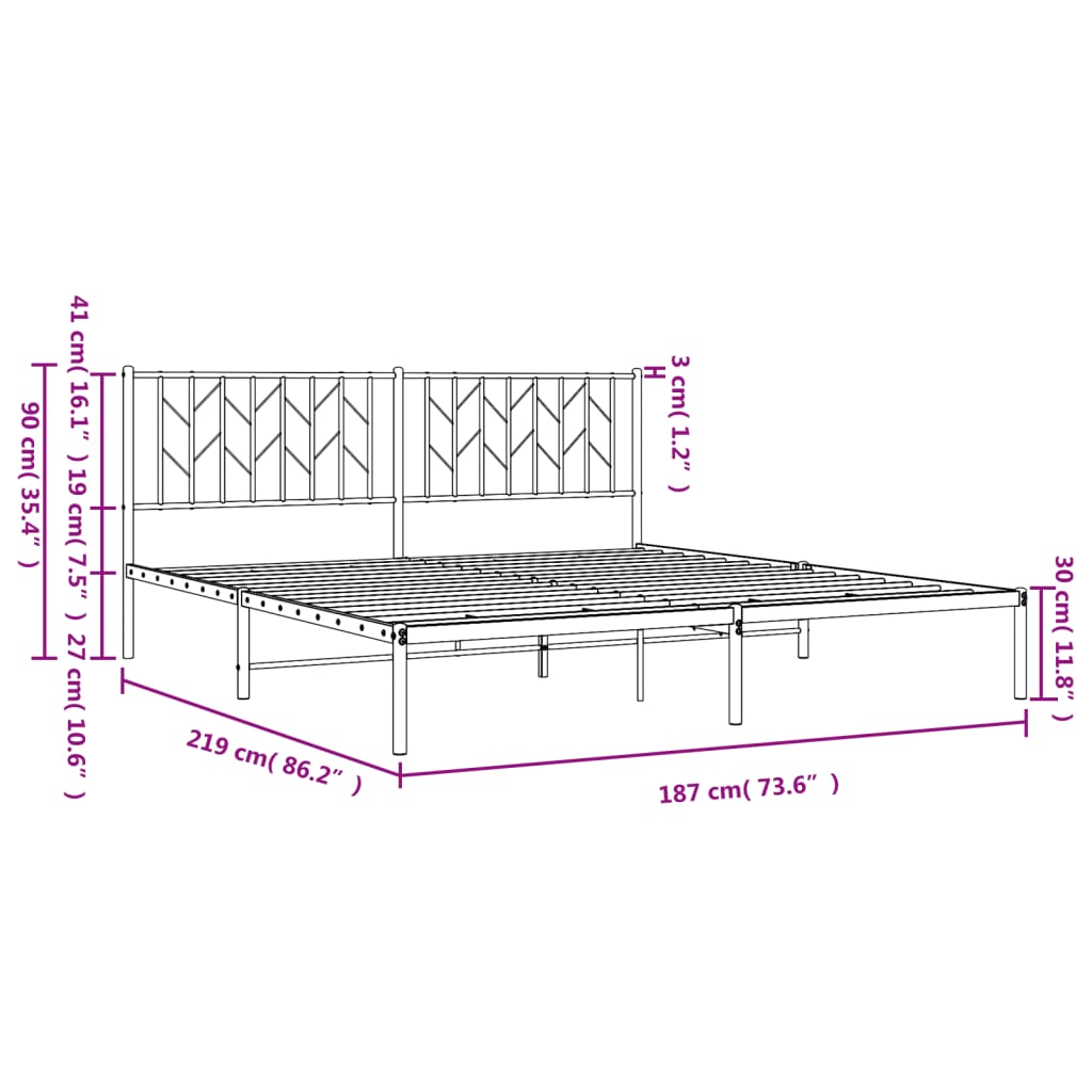 Metal Bed Frame without Mattress with Headboard Black 183x213cm - Bargainia.com - 