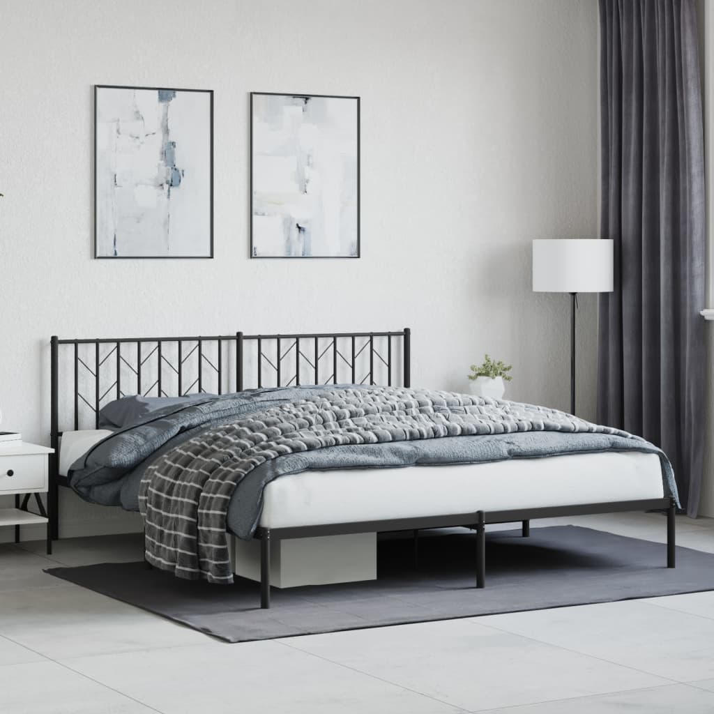 Metal Bed Frame without Mattress with Headboard Black 183x213cm - Bargainia.com - 