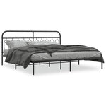 Metal Bed Frame without Mattress with Headboard Black 200x200cm - Bargainia.com - 