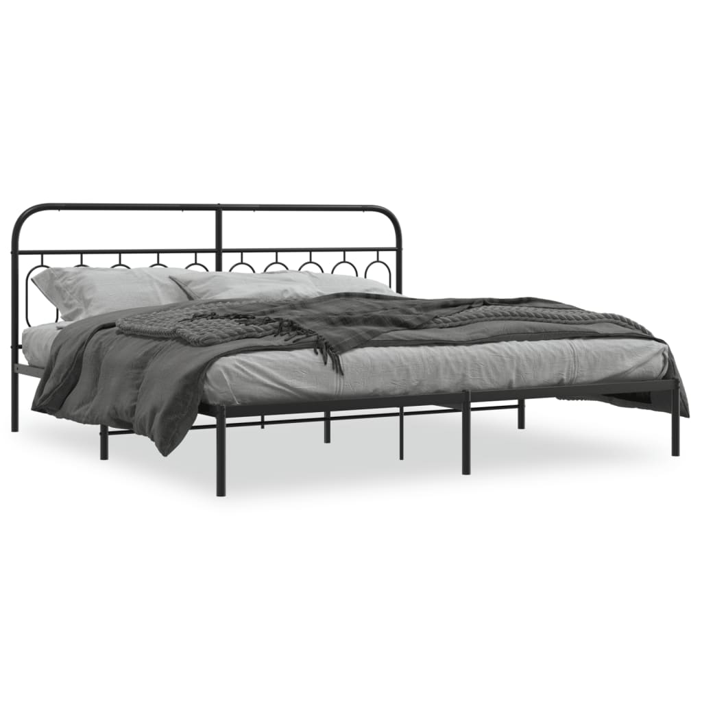 Metal Bed Frame without Mattress with Headboard Black 200x200cm - Bargainia.com - 