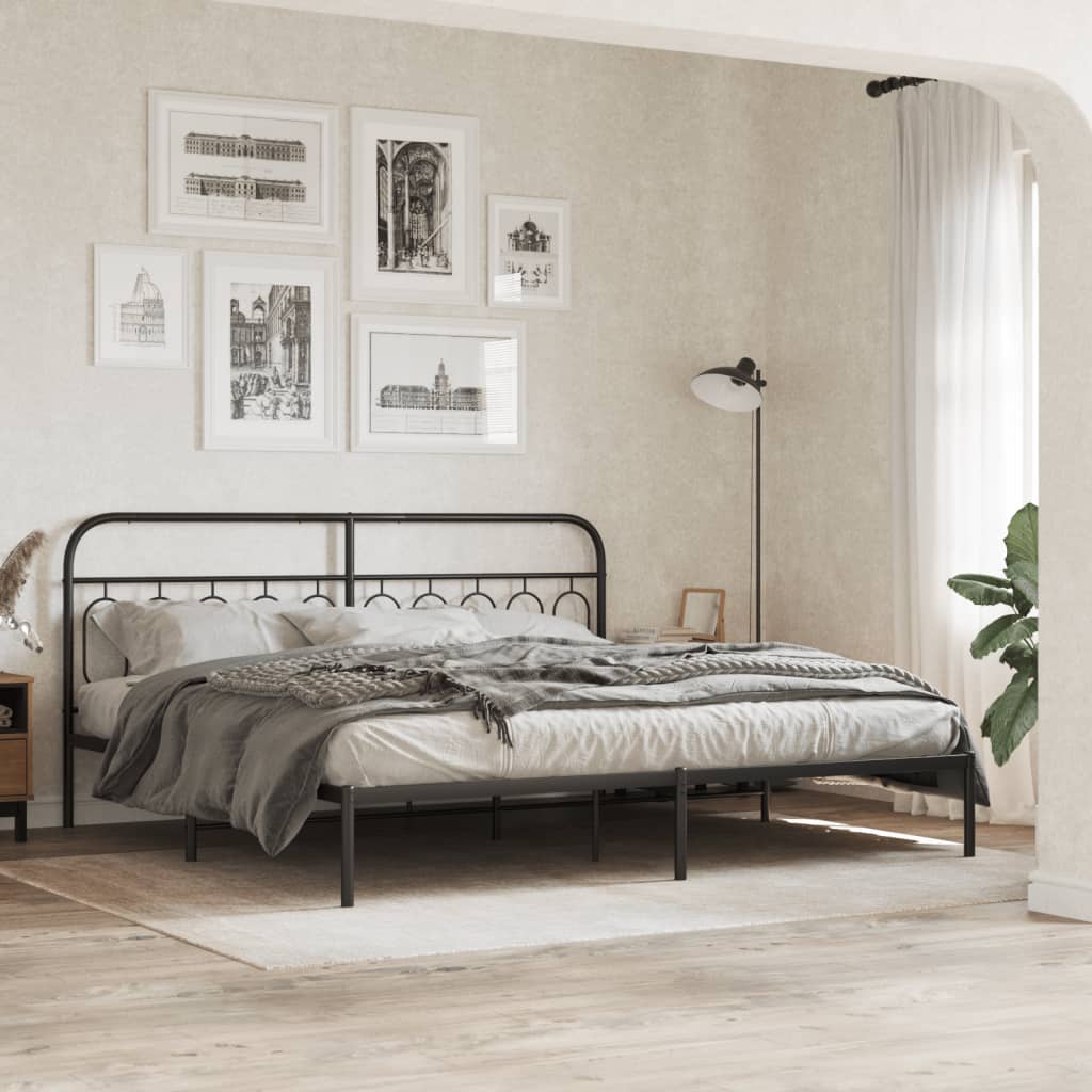 Metal Bed Frame without Mattress with Headboard Black 200x200cm - Bargainia.com - 