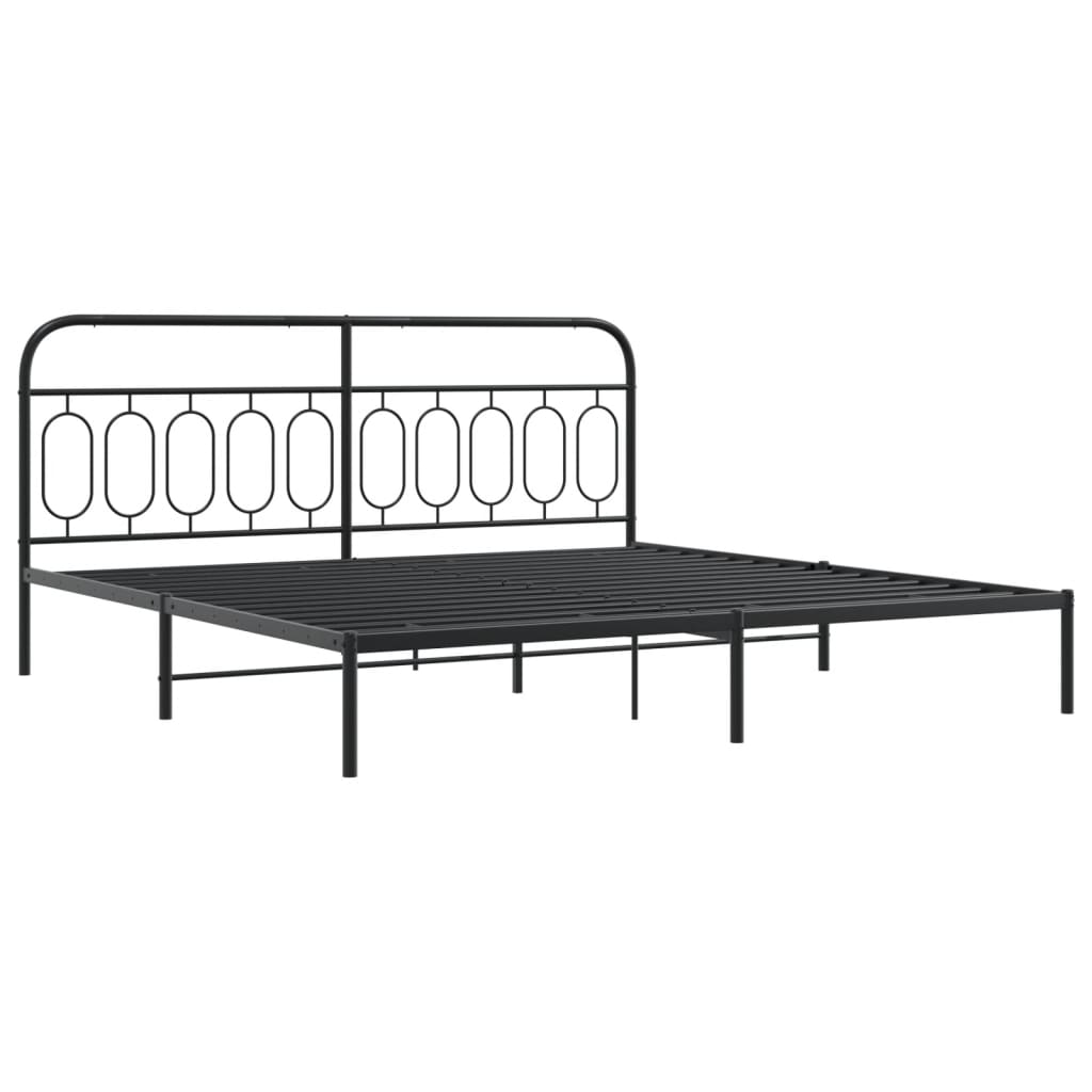 Metal Bed Frame without Mattress with Headboard Black 200x200cm - Bargainia.com - 