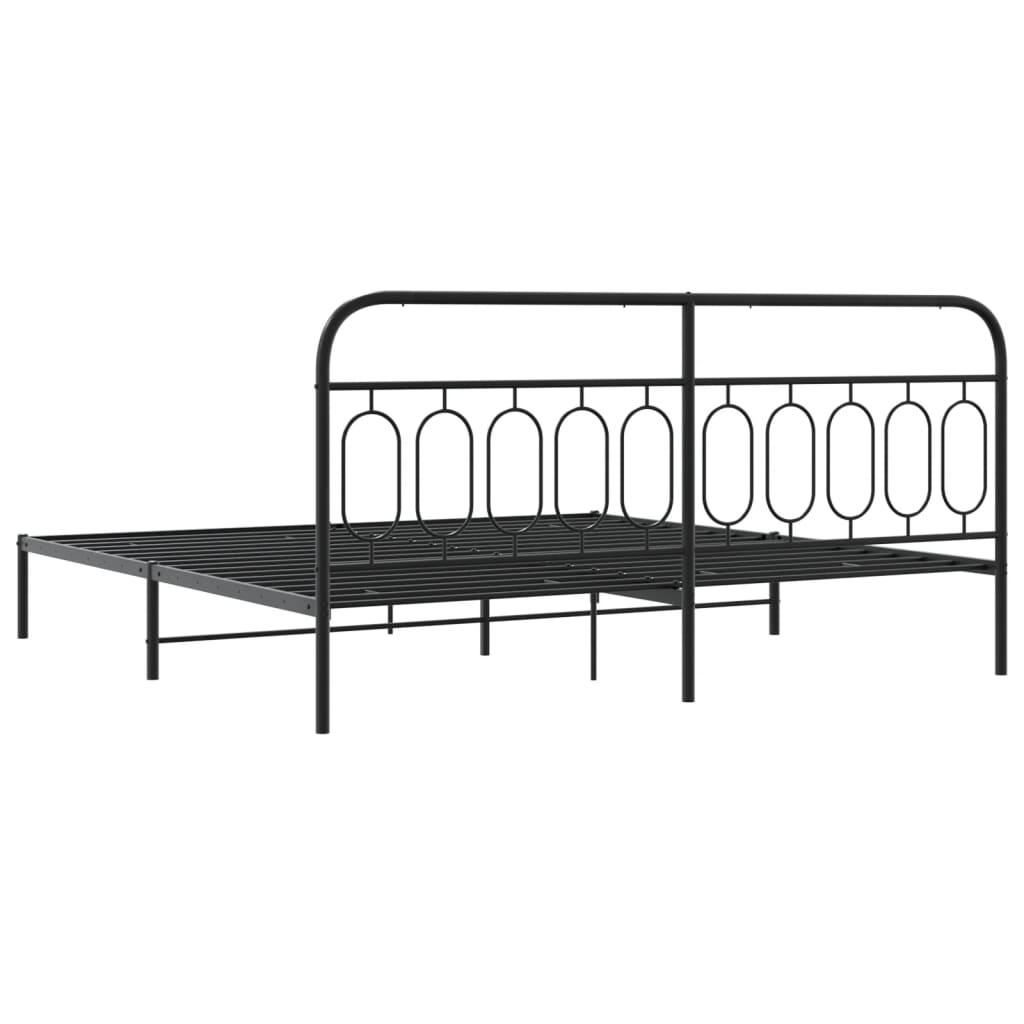 Metal Bed Frame without Mattress with Headboard Black 200x200cm - Bargainia.com - 