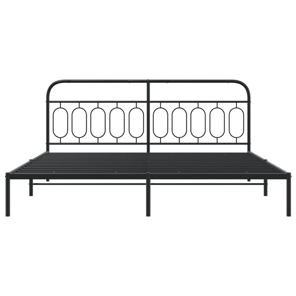 Metal Bed Frame without Mattress with Headboard Black 200x200cm - Bargainia.com - 