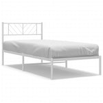 Metal Bed Frame without Mattress with Headboard White 100x200cm - Bargainia.com - 