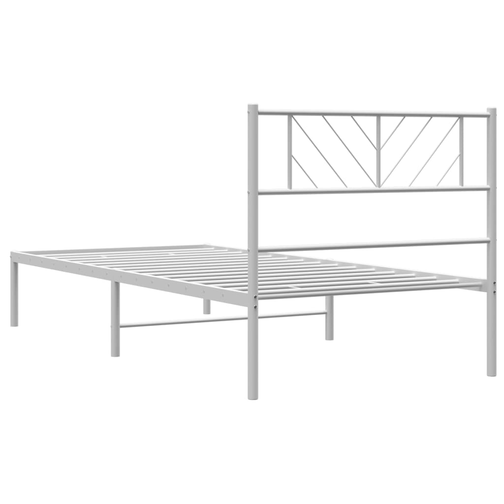 Metal Bed Frame without Mattress with Headboard White 100x200cm - Bargainia.com - 
