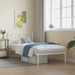 Metal Bed Frame without Mattress with Headboard White 100x200cm - Bargainia.com - 