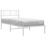 Metal Bed Frame without Mattress with Headboard White 100x200cm - Bargainia.com - 