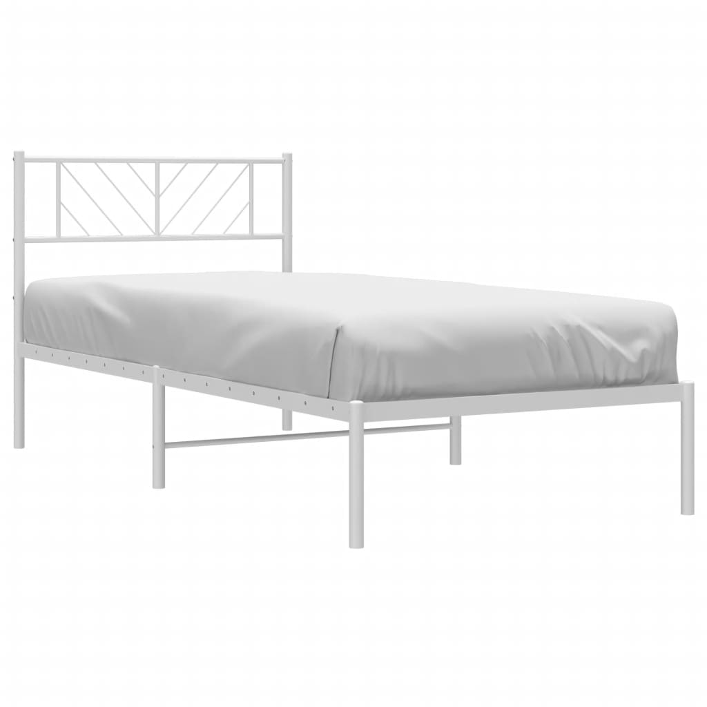 Metal Bed Frame without Mattress with Headboard White 100x200cm - Bargainia.com - 
