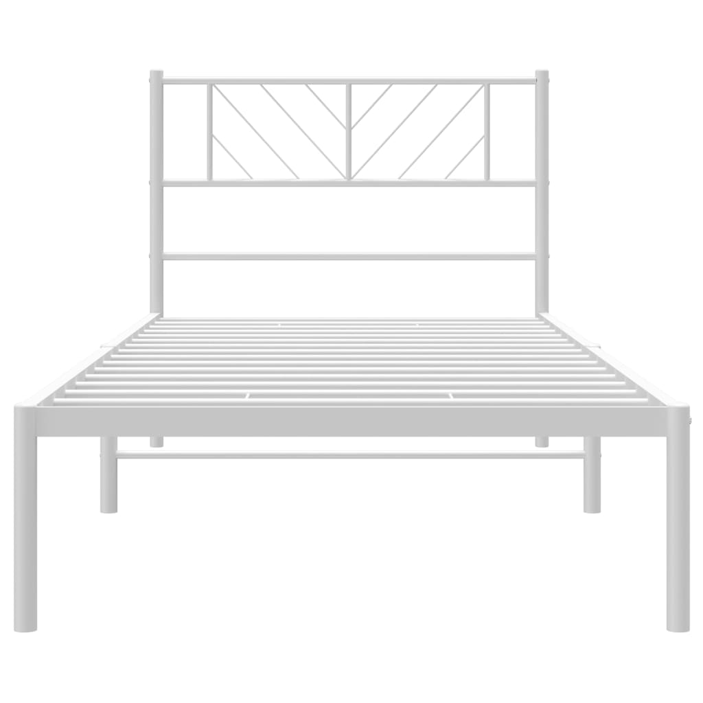 Metal Bed Frame without Mattress with Headboard White 100x200cm - Bargainia.com - 