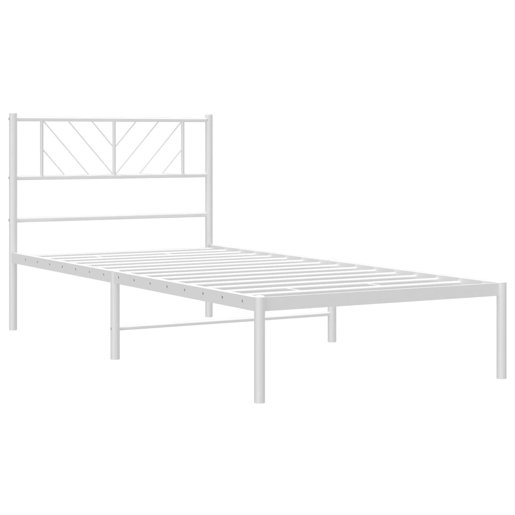 Metal Bed Frame without Mattress with Headboard White 100x200cm - Bargainia.com - 