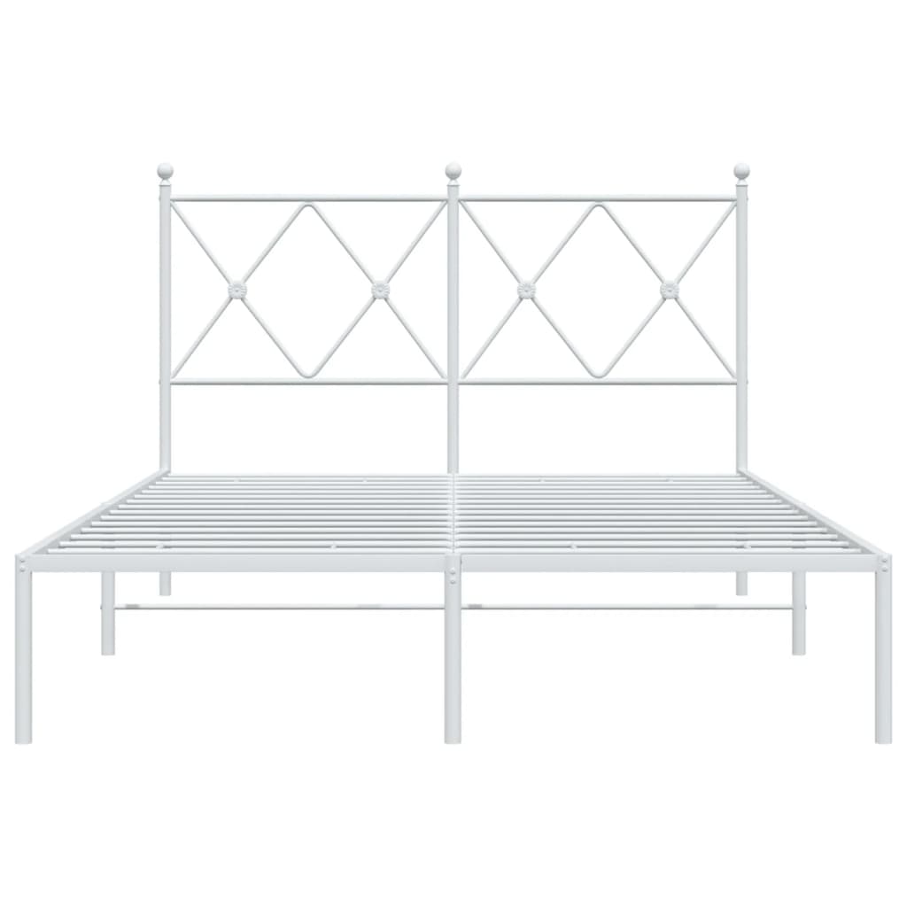Metal Bed Frame without Mattress with Headboard White 120x190cm - Bargainia.com - 