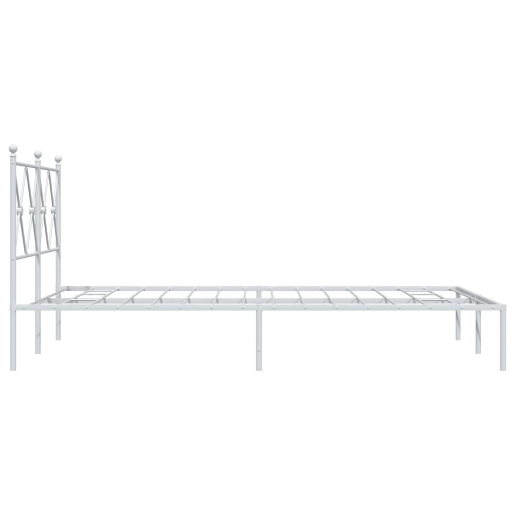 Metal Bed Frame without Mattress with Headboard White 120x190cm - Bargainia.com - 