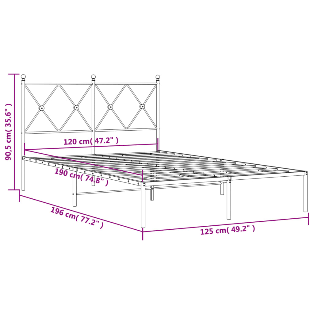 Metal Bed Frame without Mattress with Headboard White 120x190cm - Bargainia.com - 