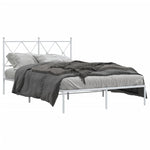 Metal Bed Frame without Mattress with Headboard White 120x190cm - Bargainia.com - 