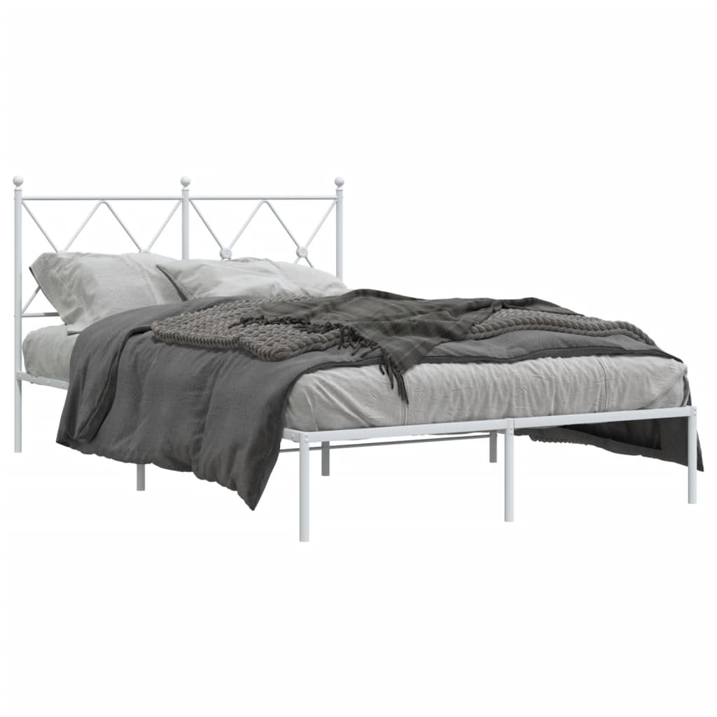 Metal Bed Frame without Mattress with Headboard White 120x190cm - Bargainia.com - 