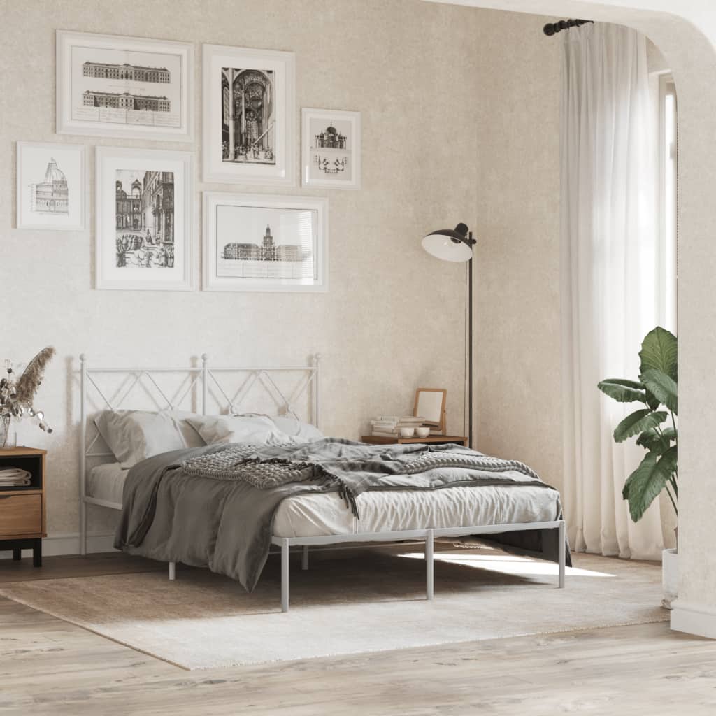 Metal Bed Frame without Mattress with Headboard White 120x190cm - Bargainia.com - 