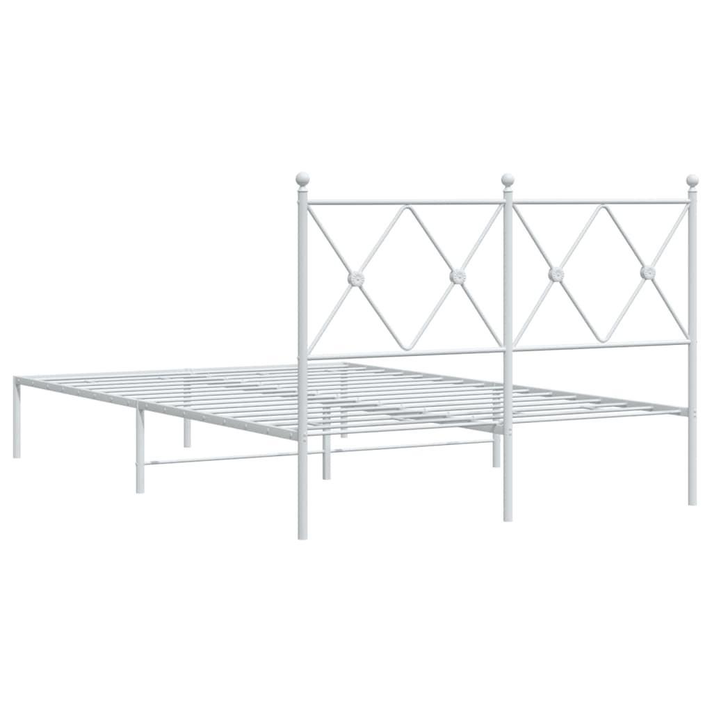 Metal Bed Frame without Mattress with Headboard White 120x190cm - Bargainia.com - 