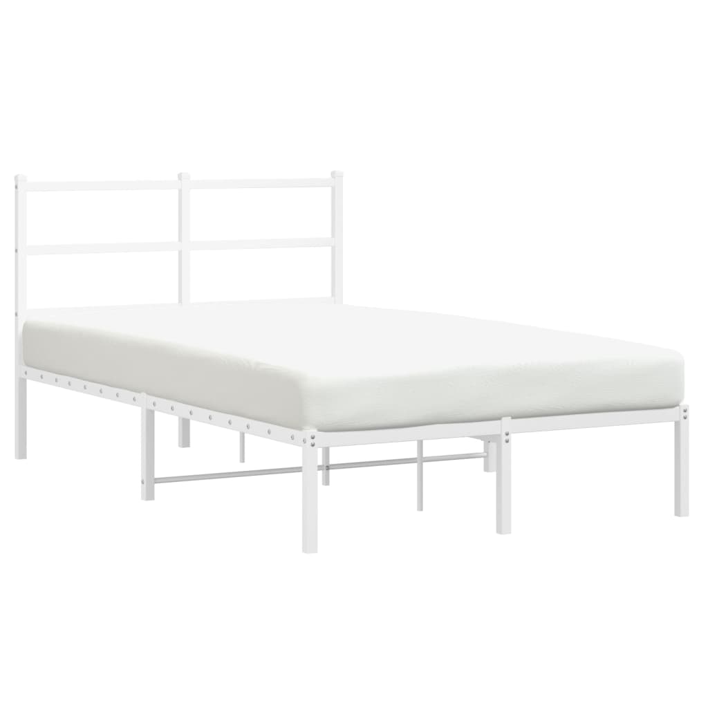 Metal Bed Frame without Mattress with Headboard White 120x200cm - Bargainia.com - 