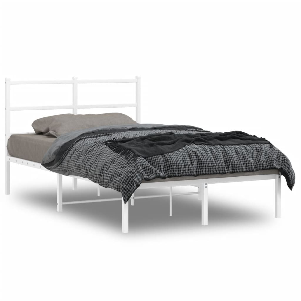 Metal Bed Frame without Mattress with Headboard White 120x200cm - Bargainia.com - 