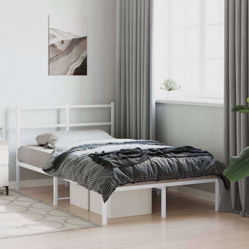 Metal Bed Frame without Mattress with Headboard White 120x200cm - Bargainia.com - 